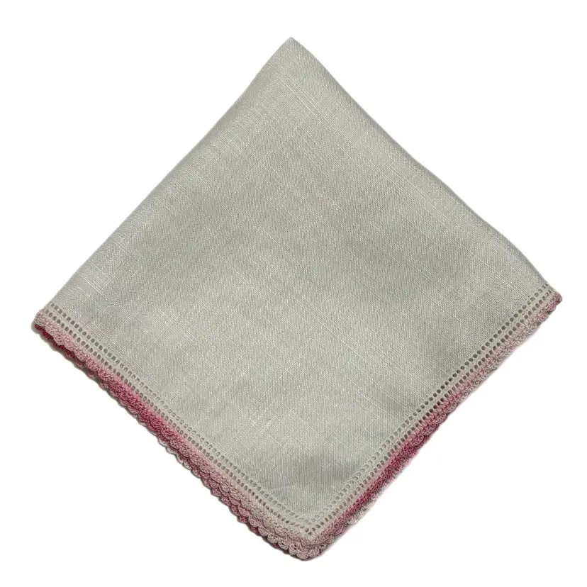 Pink Lace Edge Linen Bridesmaid Handkerchief Cottage Core Granny Vintage