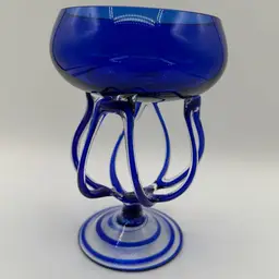 Polish, Cobalt Blue Hand Blown Stretch Glass Footed Vase 