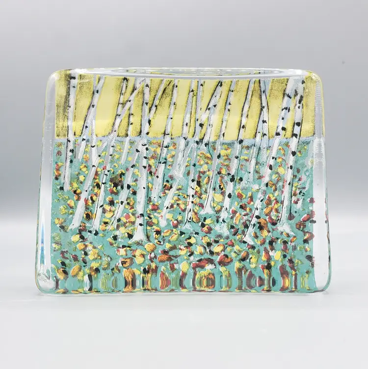 Vintage IIttala Glass Card Paperweight by Heljä Liukko Sundström,  Birch Trees