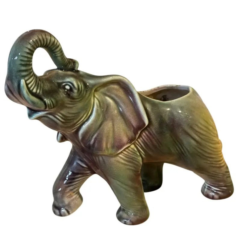 Vintage Mid-Century Figural Lucky Elephant Ceramic Planter, USA