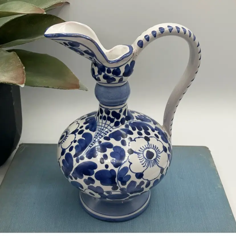 Blue And White Signed And Numbered Italian Pitcher