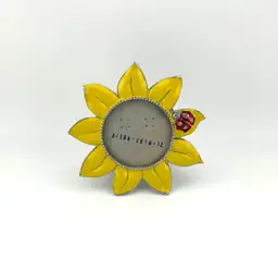 Enamel on Metal Sunflower Frame With Rhinestone Ladybug 3.5”x 3.5”