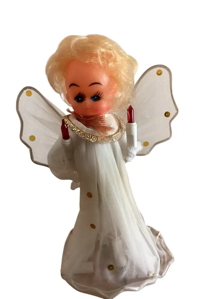 Vintage Christmas Angel Mini Tree Topper 1950's Kitschy Christmas 8 “ Works