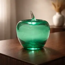 Blenko Art Glass Emerald Green Apple Paperweight w/ Clear Stem