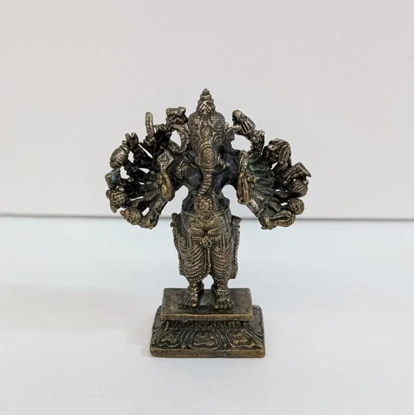 Lord Ganesha Statue Figurine Warrior Form Veera Ganpati Hindu Metal Miniature