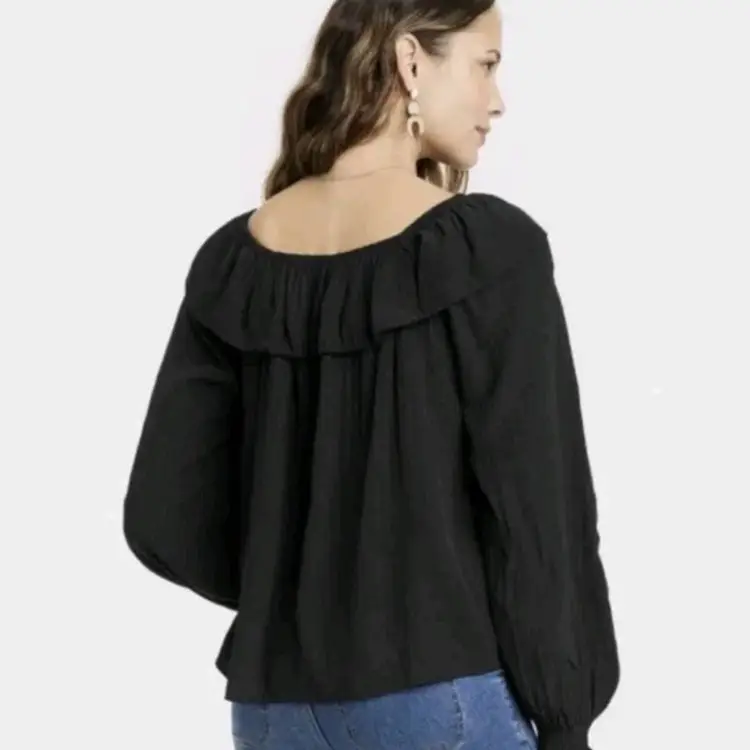 Women's Balloon Long Sleeve Ruffle Top - Knox Rose Black XL Whimsigoth Cottage