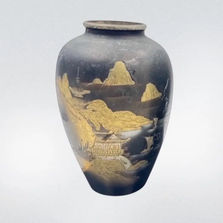 2 BLACK BRASS VASES 
Signed By Artist 
Japan