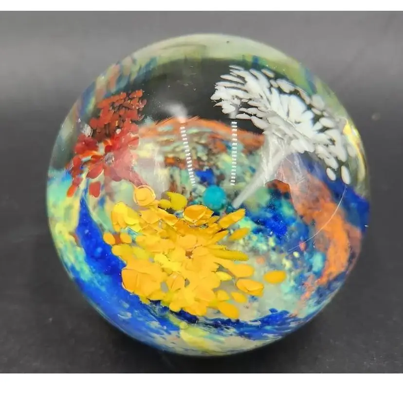Colorful Bursting Flower Round Paperweight With Felt On Bottom