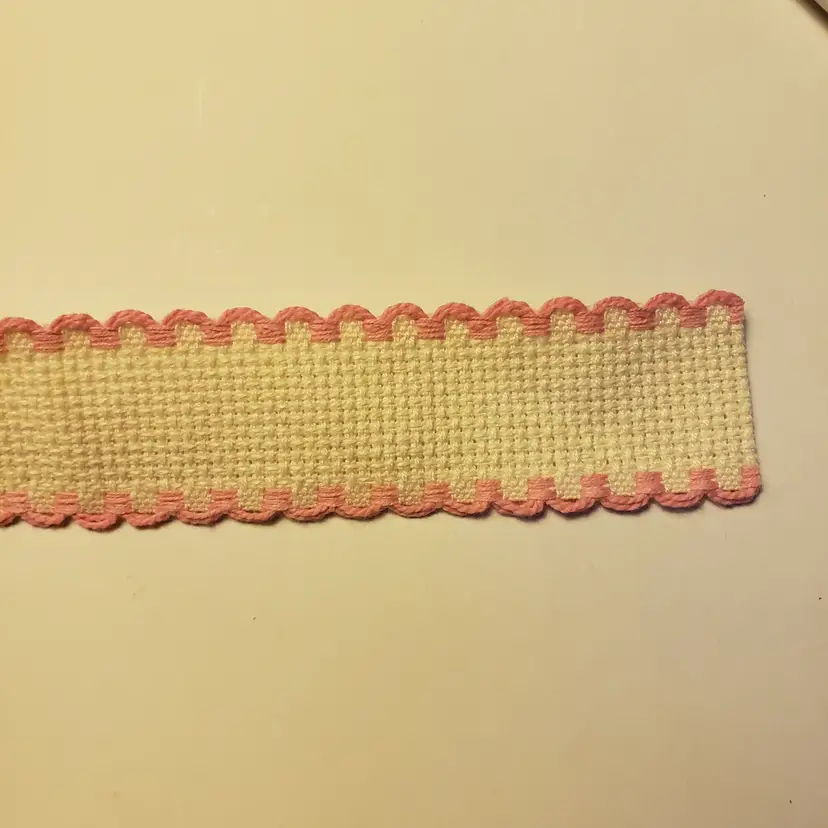 Vintage Ivory with Pink edge Ribband ready to cross-stitch