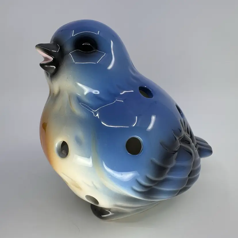 Ceramic Blue Bird Lantern Or Bird Feeder?