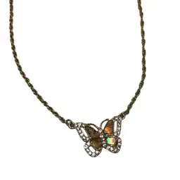 Charter Club Adjustable Butterfly Pendant Necklace Abalone And Goldtone With Clear Rhinestones 16”-20”