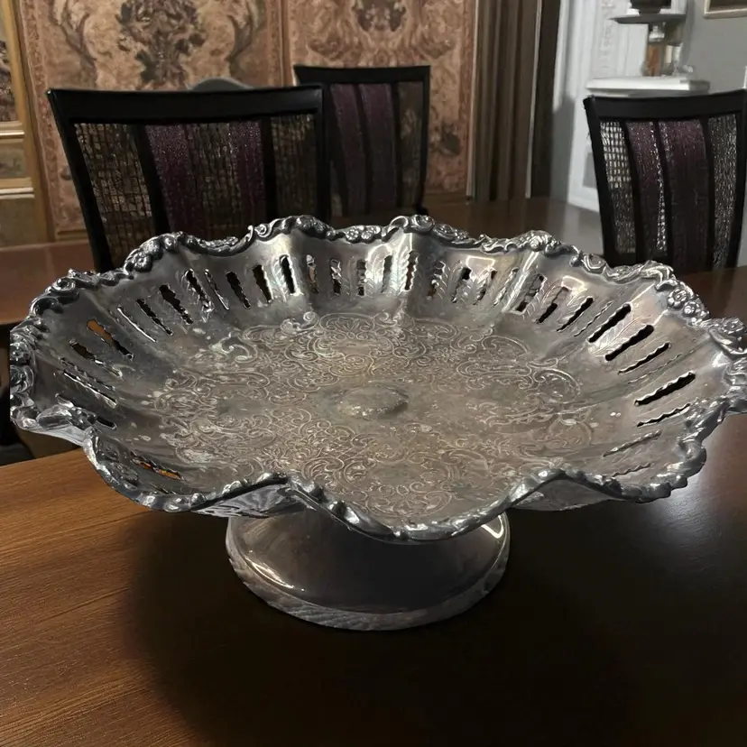 Antique Victorian Reticulated Rogers Silver Plate Scalloped Candy Compote 6.5"