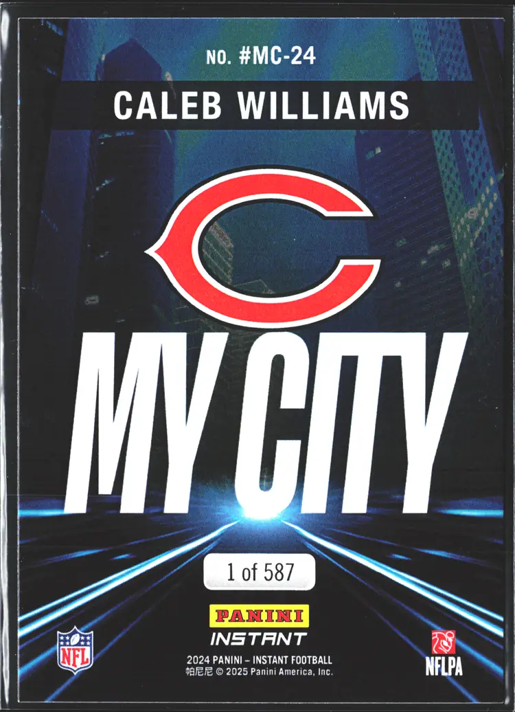 Caleb Williams Short Print Rookie Card My City /587 Made! Chicago Bears Panini Instant