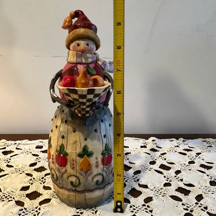 Vintage Jim Shore "Winter's Bounty" Snowman Fruit Bowl Figurine from 2003.