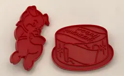 Vintage Tupperware Cookie Cutters. Happy Birthday Cake And Shy Pig.