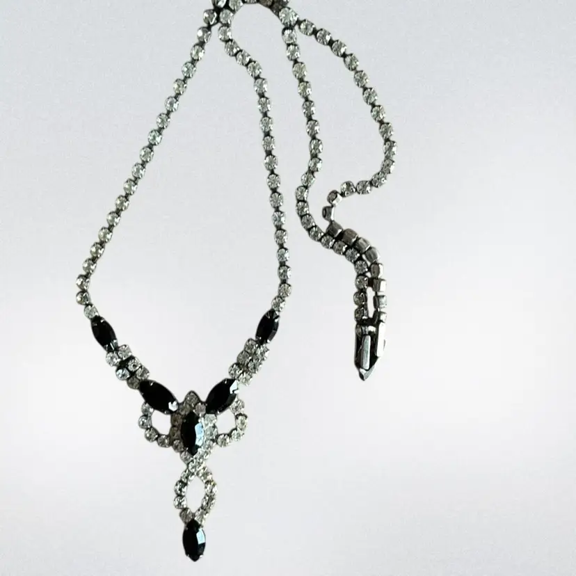 Vintage Black And Clear Rhinestone Necklace