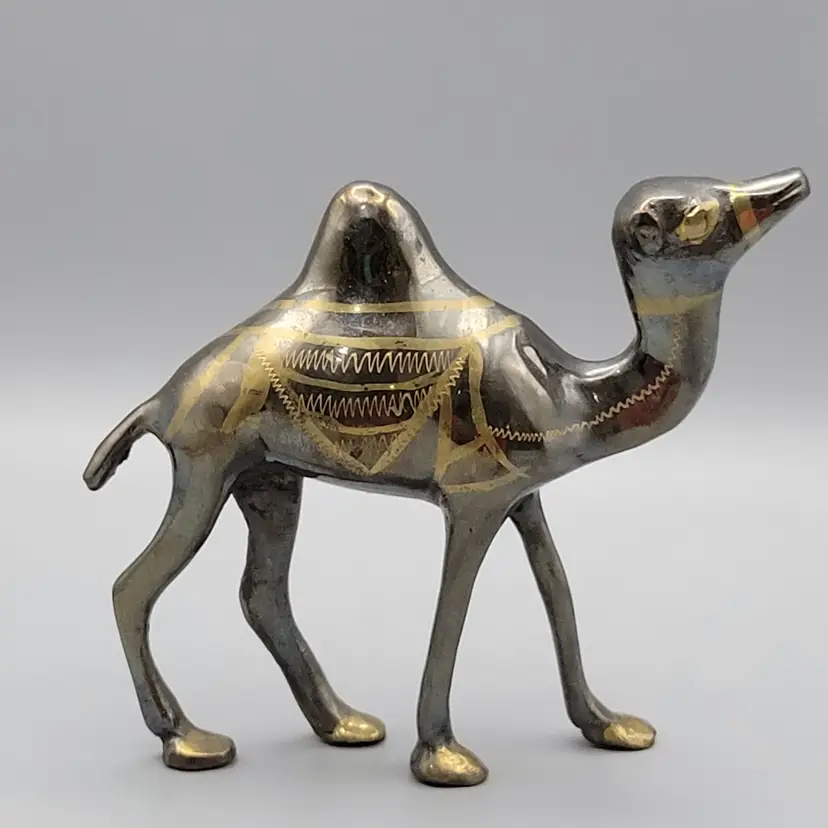 Etched Brass and Silver Tone Metal Camel Figurine