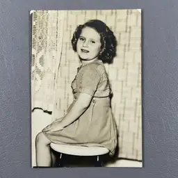 Vintage Young Curly Hair Girl Home Portrait Photo 1930s-1940s Era Child Dress