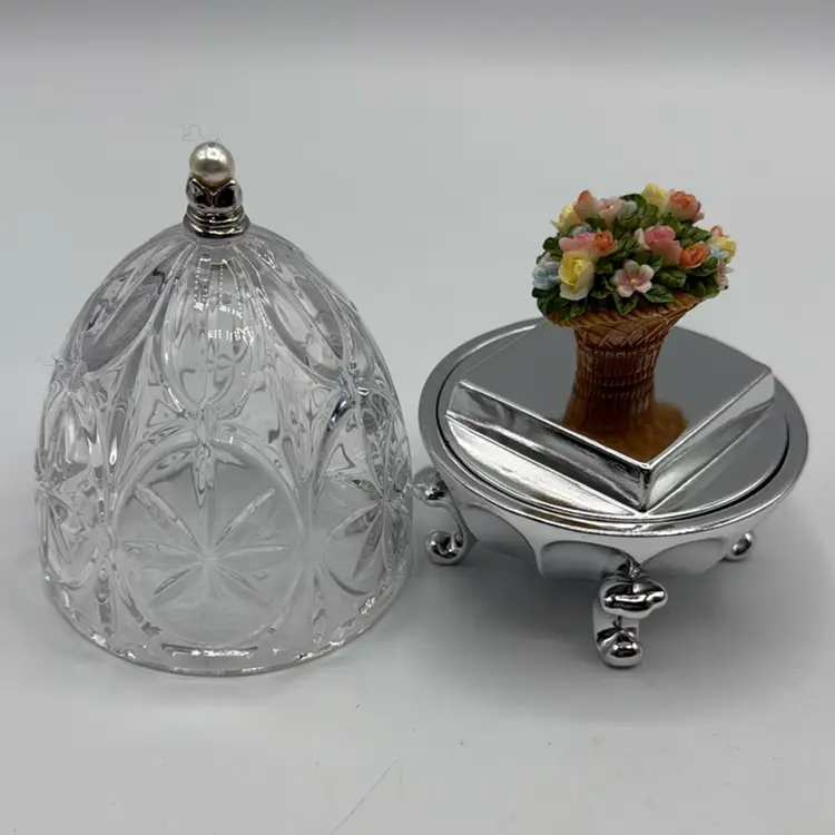 Lenox Crystal Egg Pearl Top Musical Flower Basket