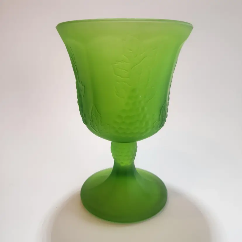 Indiana Glass Harvest Grape Water Wine Goblet in Green Mist Satin Finish  1960s - USA
