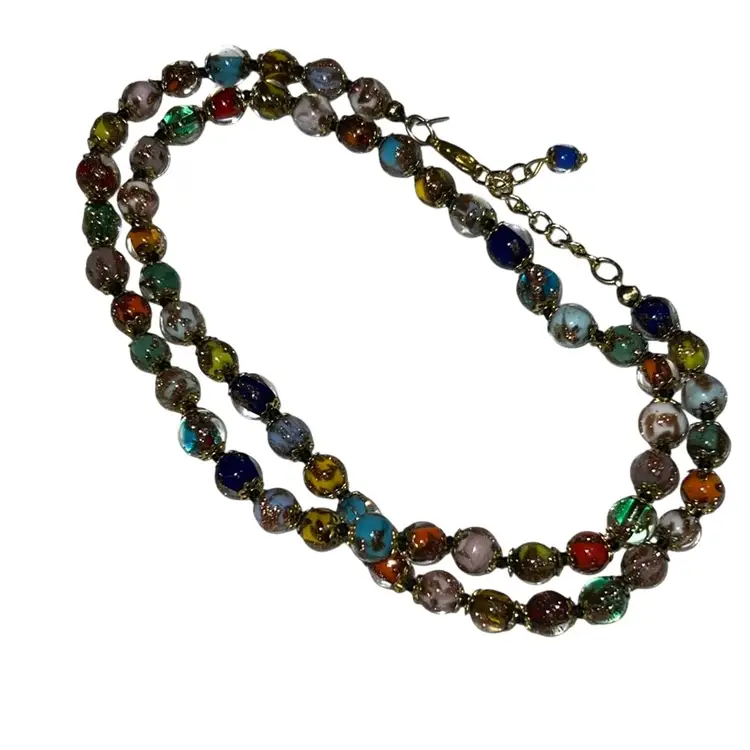 Vintage Murano Glass Necklace Aventurine Sommerso 26” UV Glow Signed