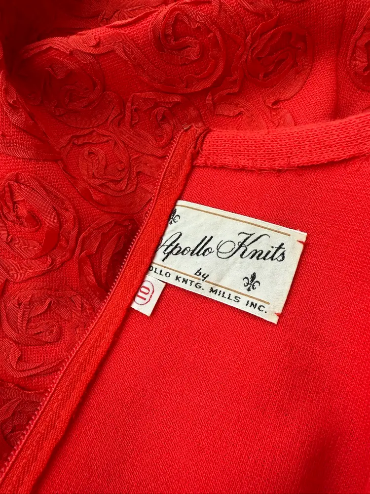 Vintage Late 50’s Early 60’s Red Knit Rosette Dress