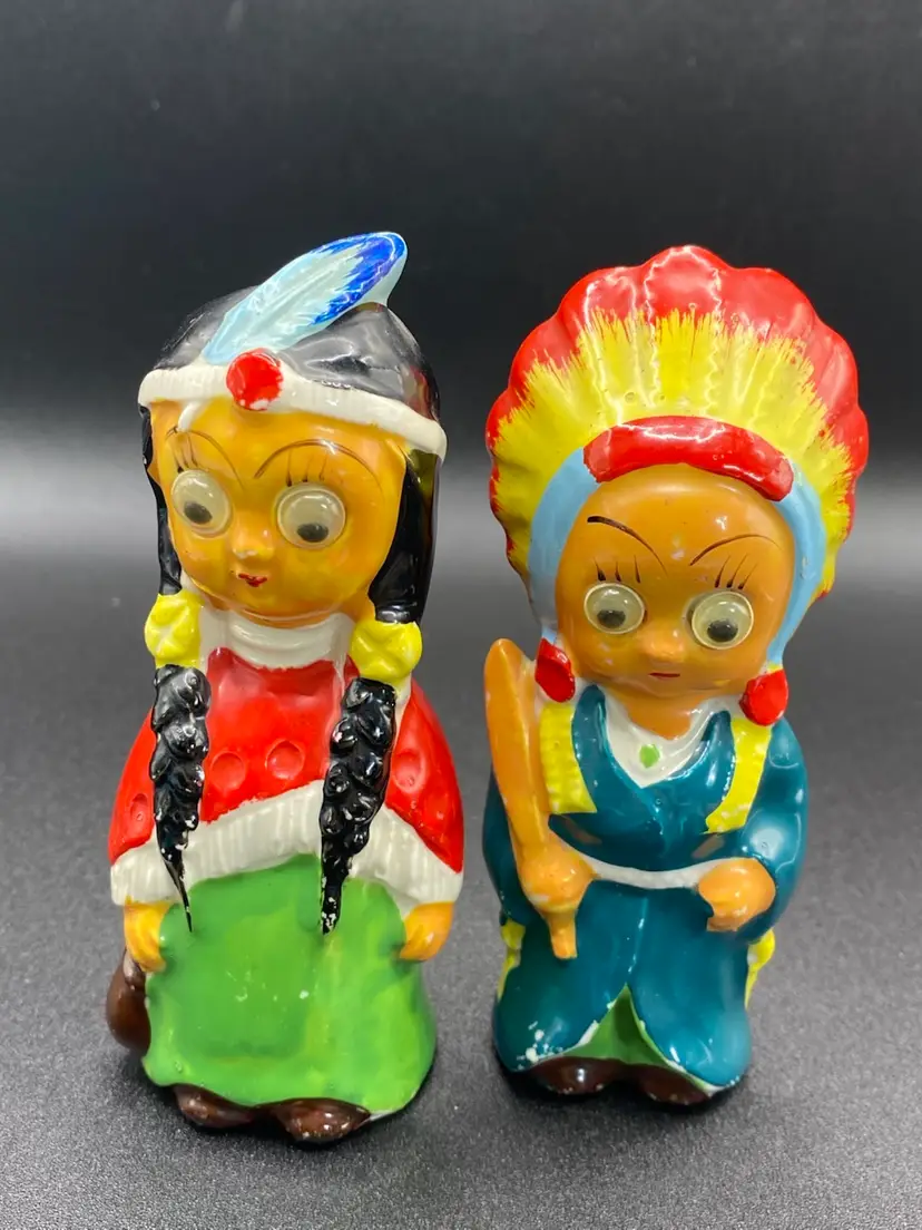 Vintage, Kitschy Native American Googley Eyed Salt And Pepper Shakers