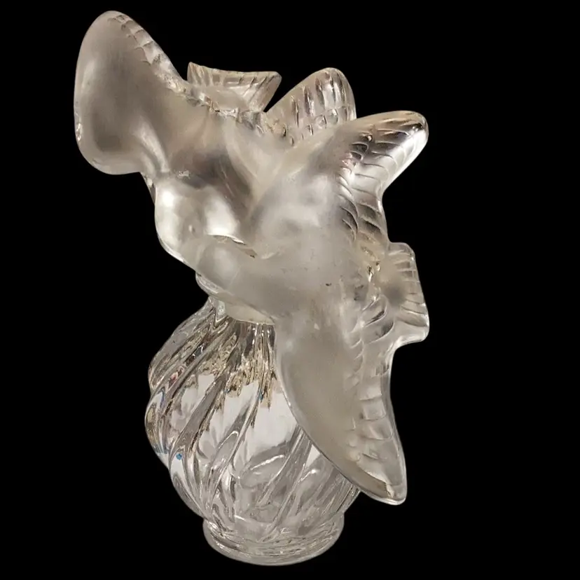 Vintage Nina Rocco LALIQUE L’air Du Temps Perfume Bottle Frosted Glass Doves Birds