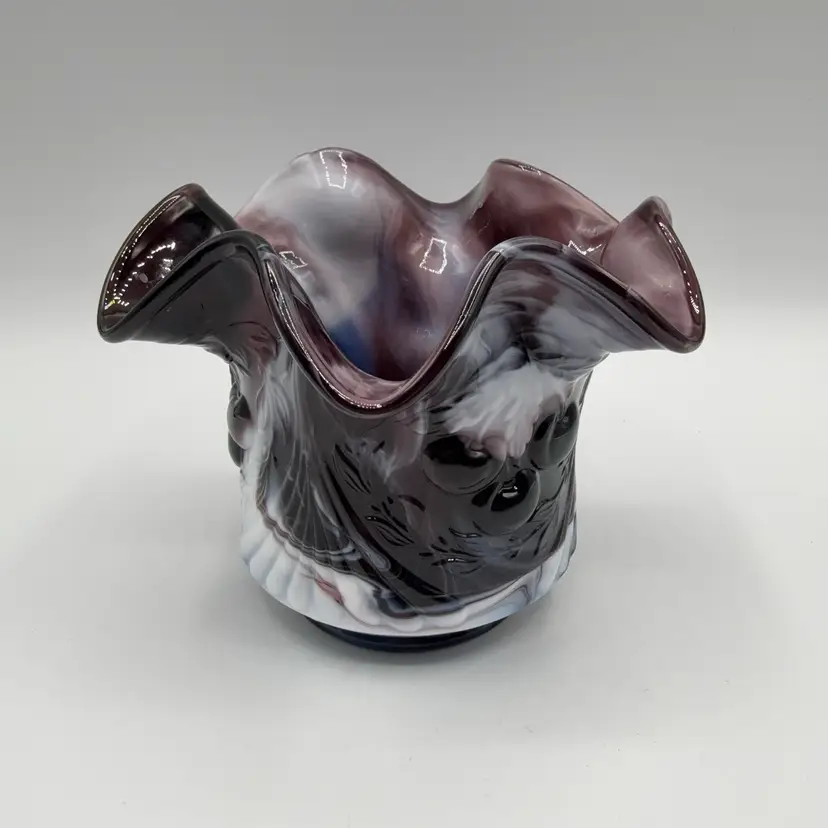 L.G. Wright Purple Slag Cherry Pattern Open Sugar Vase Candle Holder