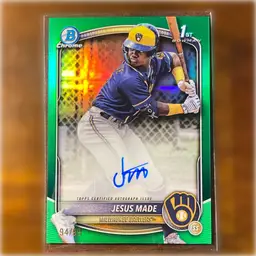 2025 Bowman Jesus Made 1st Green Refractor Auto 94/99 Milwaukee Brewers
