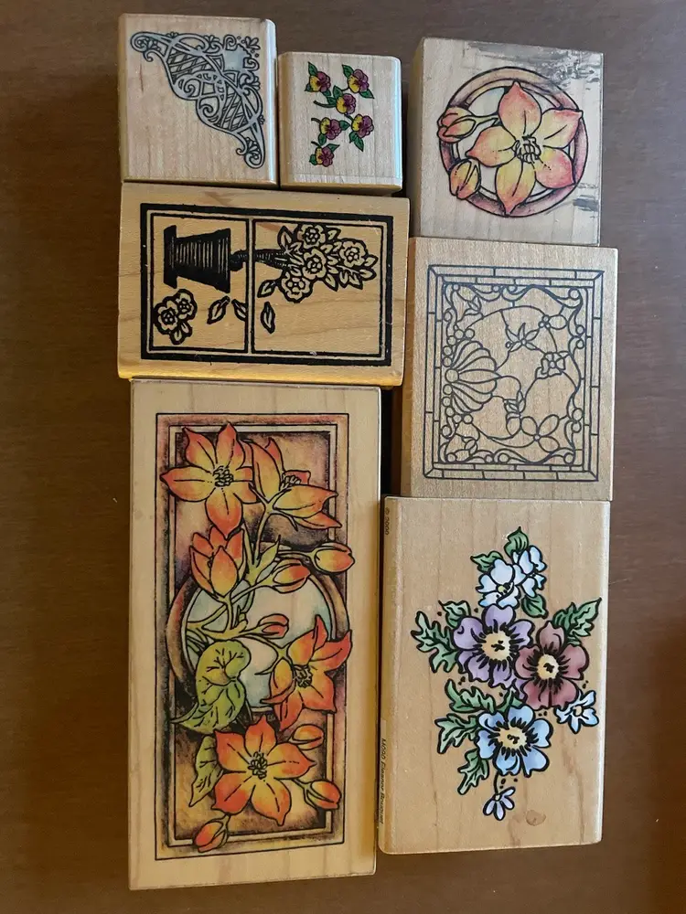 Vintage Floral Rubber Stamps - Set Of 7