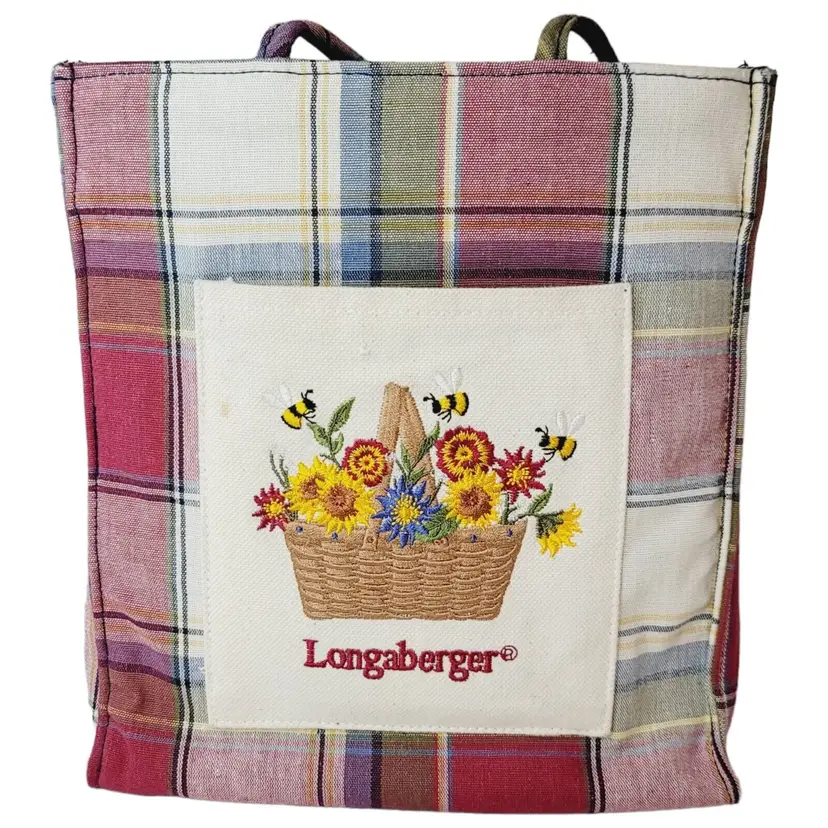 Vintage Longaberger Tote Lunch bag Basket With Flowers Spring