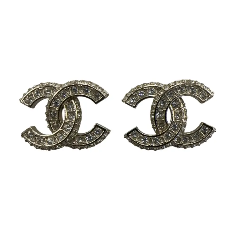 Chanel Light Gold Interlocking CC Logo Stud Earrings