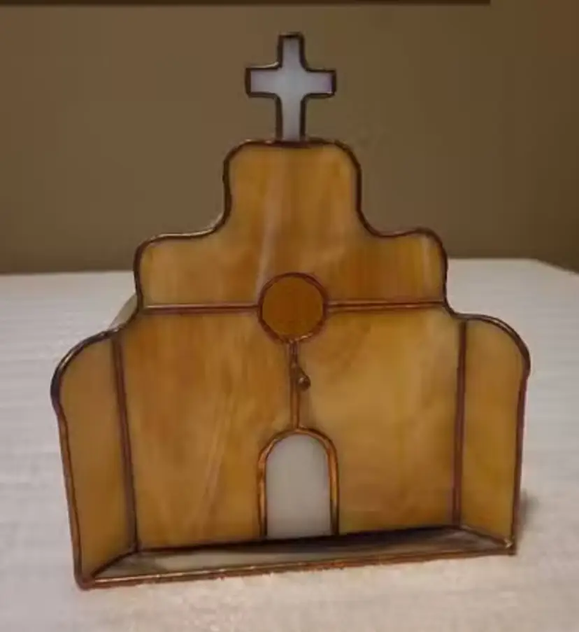 Handmade Amber & White Stained Glass Religious Decor/Birdhouse
