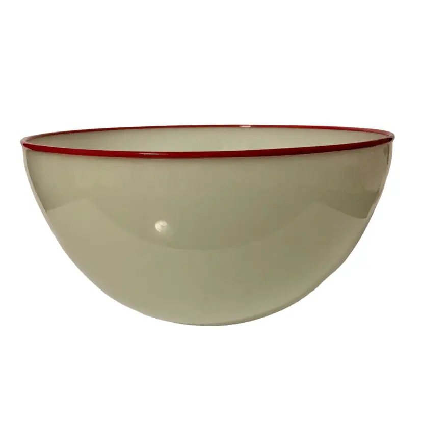 1986 IBEX David Levi Studio Large 10" Smoky White Clear Red Crested Art Glass Bowl Post Modern