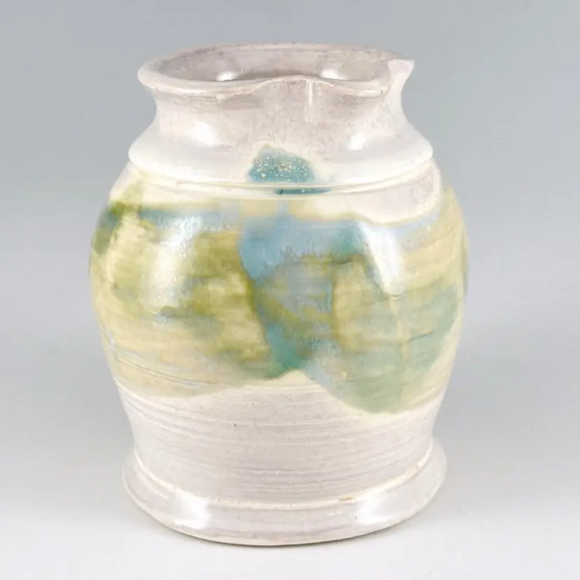 Edgecomb Potters Green, Blue & White Glazed Pottery Creamer, Handmade in Maine USA