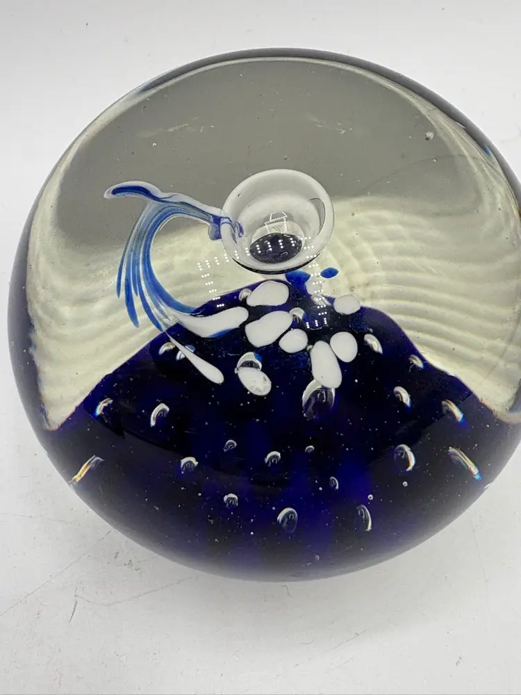 Blue White Controlled Bubble Whale Paperweight READ