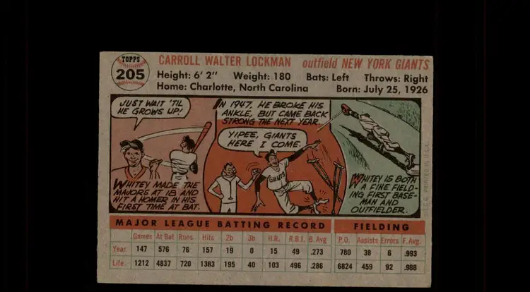 1956 Topps #205 Whitey Lockman - (pk-tl2) - New York Giants