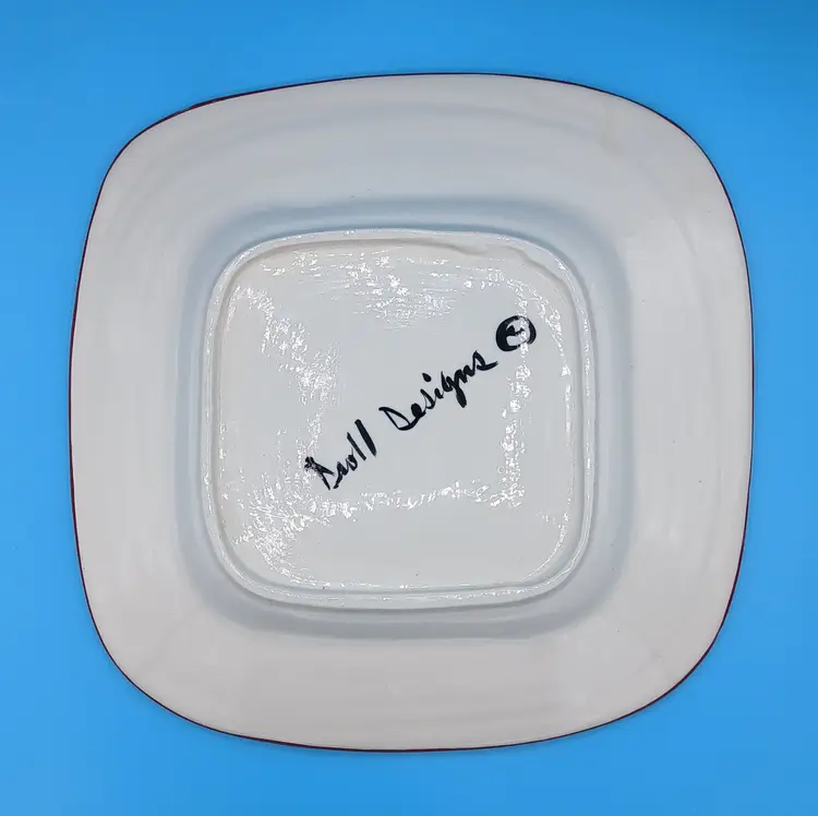 Vintage Droll Designs Shallow Square Hand-Painted Bowl