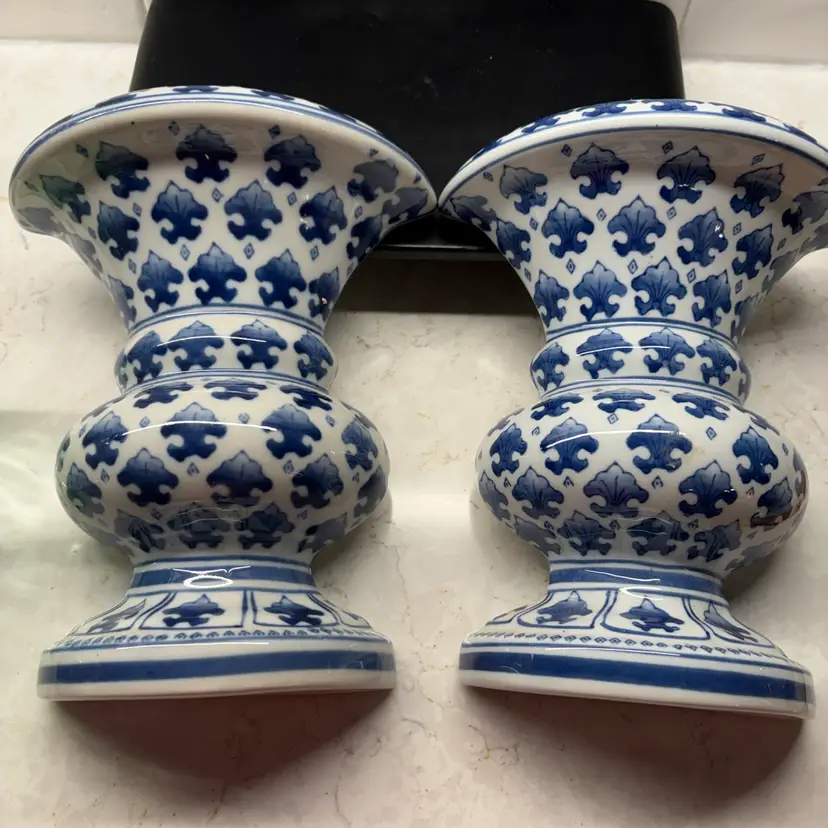 Pair of Blue and White Chinese Porcelain Wall Pocket Vase Made in China