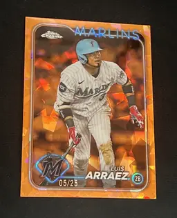Luis Arraez 2024 Topps Chrome Sapphire Orange Refractor 05/25 #299 Miami Marlins