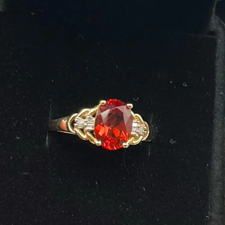 14K Gold Red Stone & Diamond Accent Ring Size 8 by STS