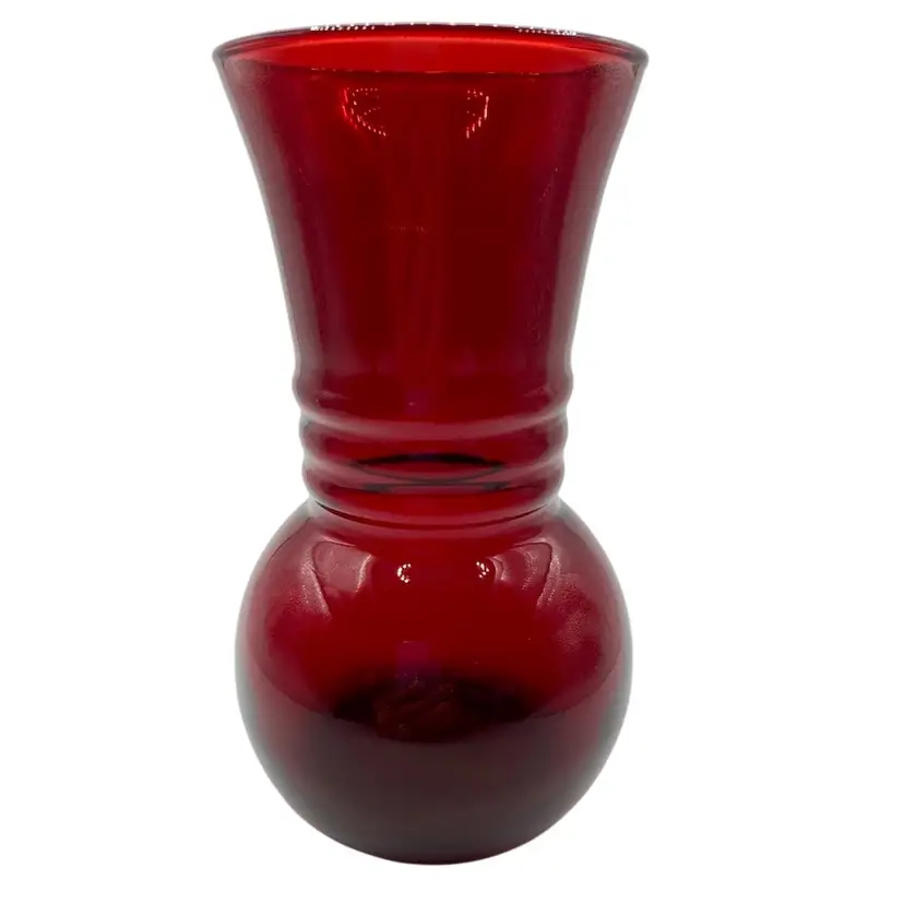 Vintage MCM Anchor Hocking Royal Ruby Flower Vase, 6.25"