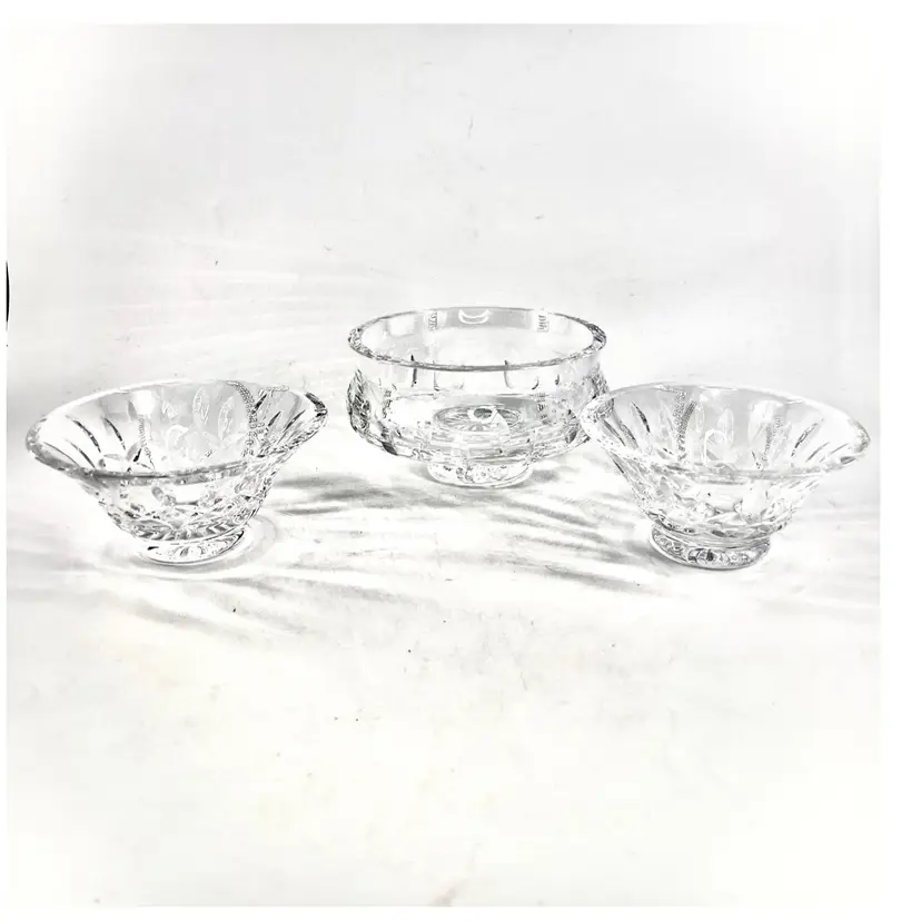 Waterford Crystal 3pc Footed Console Set Lismore Pattern Candy Condiment Trinket Dish