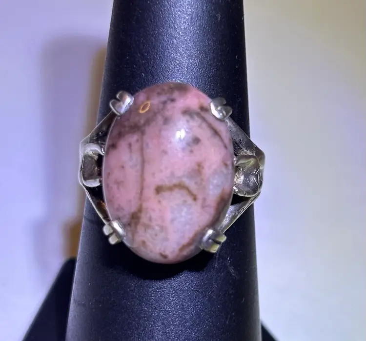 Soft Pink Dendritic Rhodonite and Sterling Ring