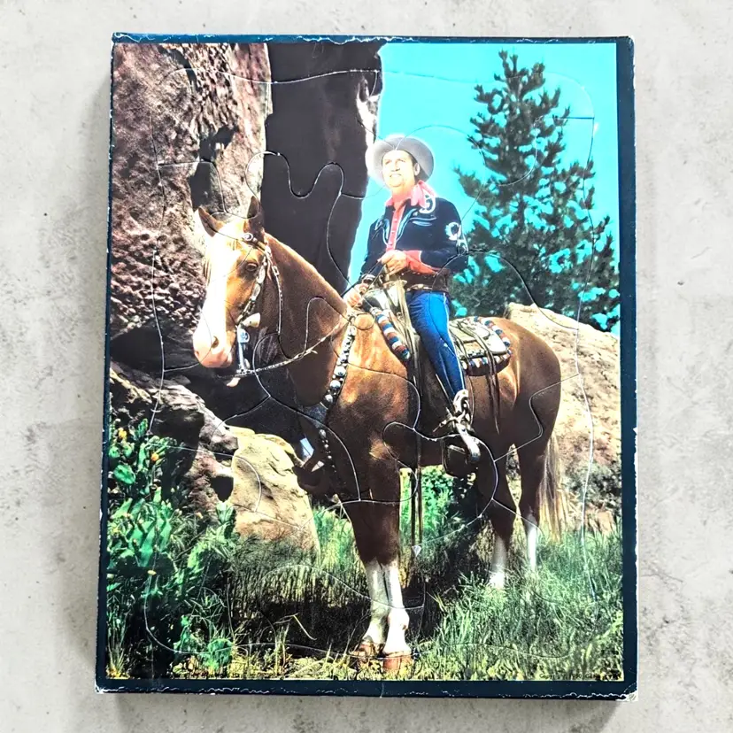 Gene Autry and Champion Horse Puzzle 1950s 9.25 in L x 11.5 in H Vintage