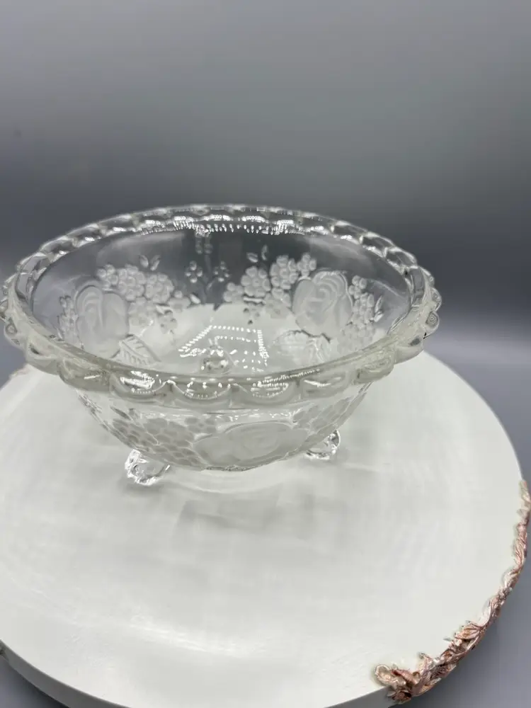 Vintage Mikasa Frosted Winter Rose Crystal Footed Bowl - 7" x 4 5/8”