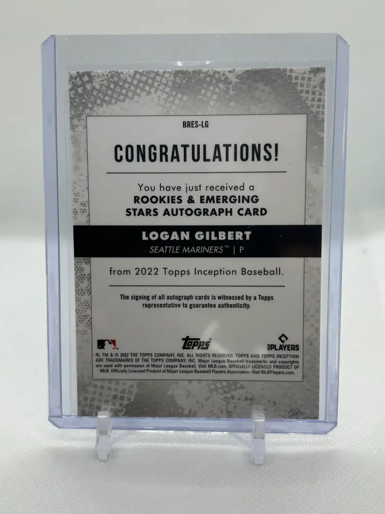 Logan Gilbert 2022 Topps Inception Rookies & Emerging Stars Auto /75 RC Seattle Mariners