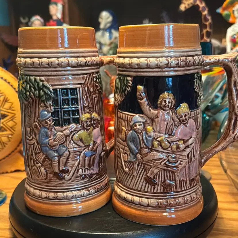 2 Beer Steins Made In Japan** One Has Small Crack