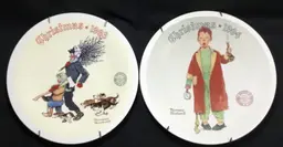 Norman Rockwell Christmas plates, (two) '93 '94 vintage, Knowles fine china, 8"